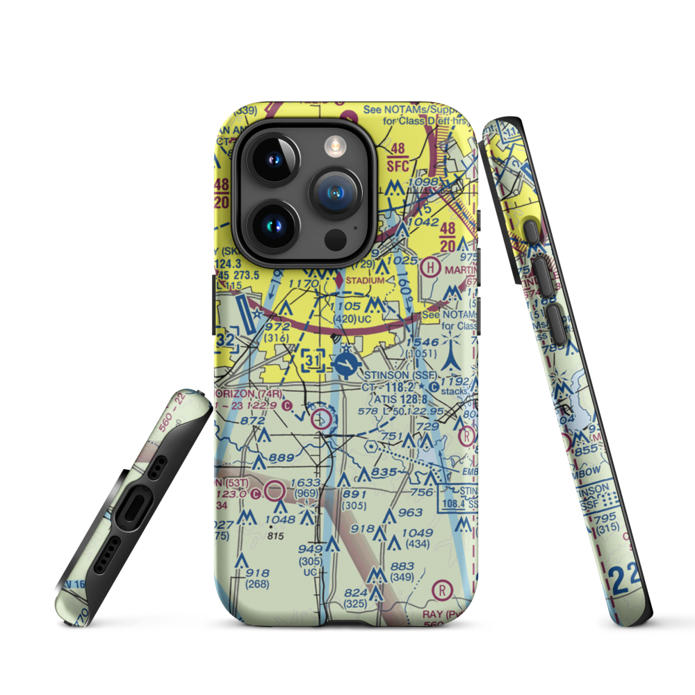 Stinson Municipal Airport (SSF) VFR Sectional  Tough iPhone Case iPhone 15 Pro model shown
