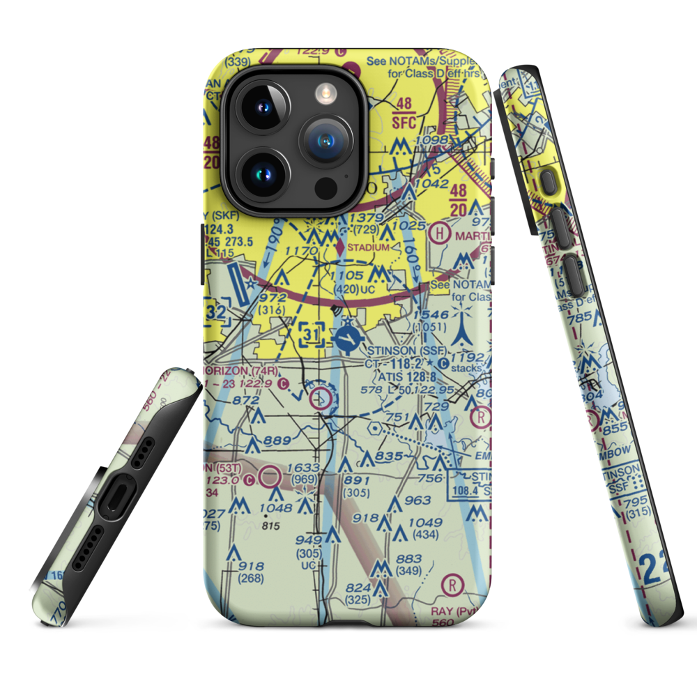 Stinson Municipal Airport (SSF) VFR Sectional  Tough iPhone Case iPhone 15 Pro Max model shown
