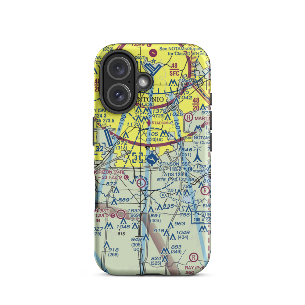 Stinson Municipal Airport (SSF) VFR Sectional  Tough iPhone Case iPhone 16 model shown