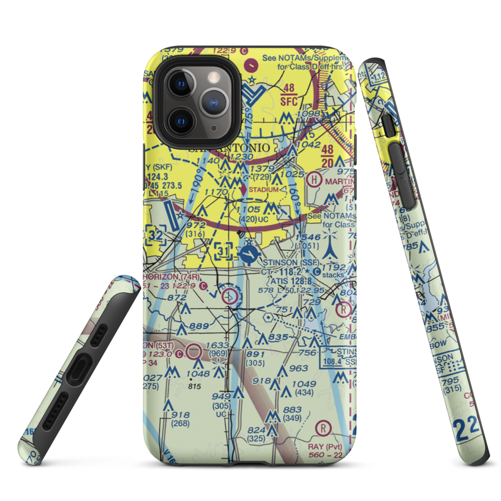 Stinson Municipal Airport (SSF) VFR Sectional  Tough iPhone Case iPhone 11 Pro Max model shown