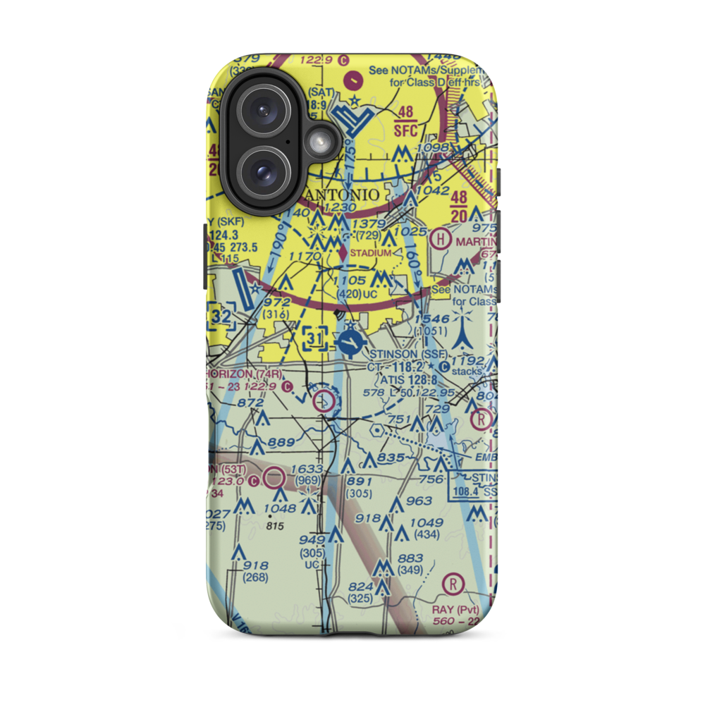 Stinson Municipal Airport (SSF) VFR Sectional  Tough iPhone Case iPhone 16 Plus model shown
