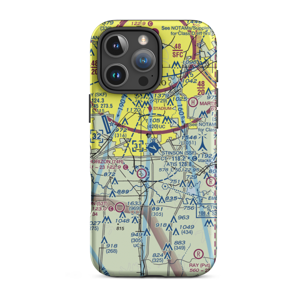 Stinson Municipal Airport (SSF) VFR Sectional  Tough iPhone Case iPhone 16 Pro Max model shown