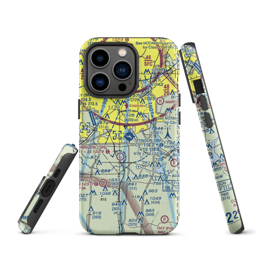 Stinson Municipal Airport (SSF) VFR Sectional  Tough iPhone Case iPhone 13 Pro model shown