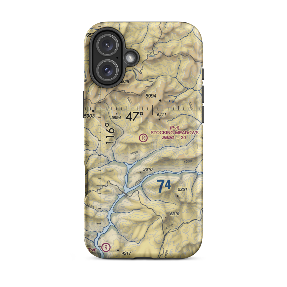 Stocking Meadows Airport (ID33) VFR Sectional  Tough iPhone Case iPhone 16 Plus model shown