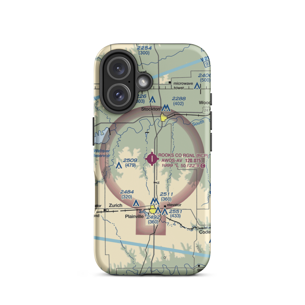 Stockton / Rooks County Regional (KRCP) VFR Sectional  Tough iPhone Case iPhone 16 model shown