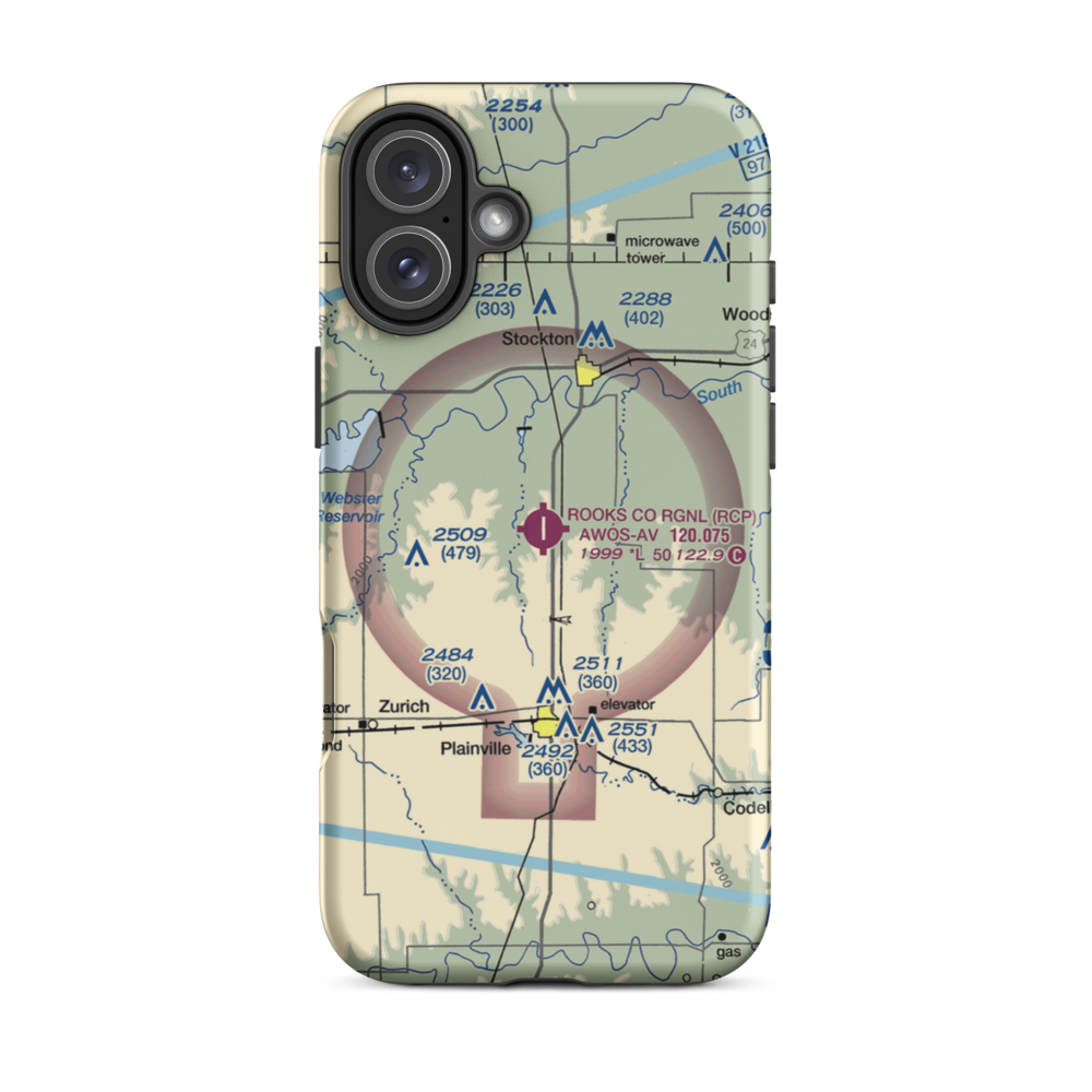 Stockton / Rooks County Regional (KRCP) VFR Sectional  Tough iPhone Case iPhone 16 Plus model shown