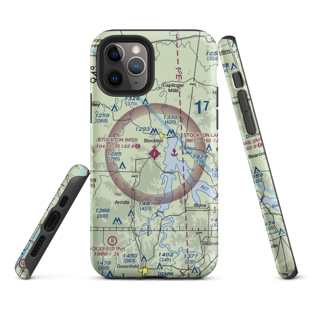 Stockton Municipal Airport (MO3) VFR Sectional  Tough iPhone Case iPhone 11 Pro model shown