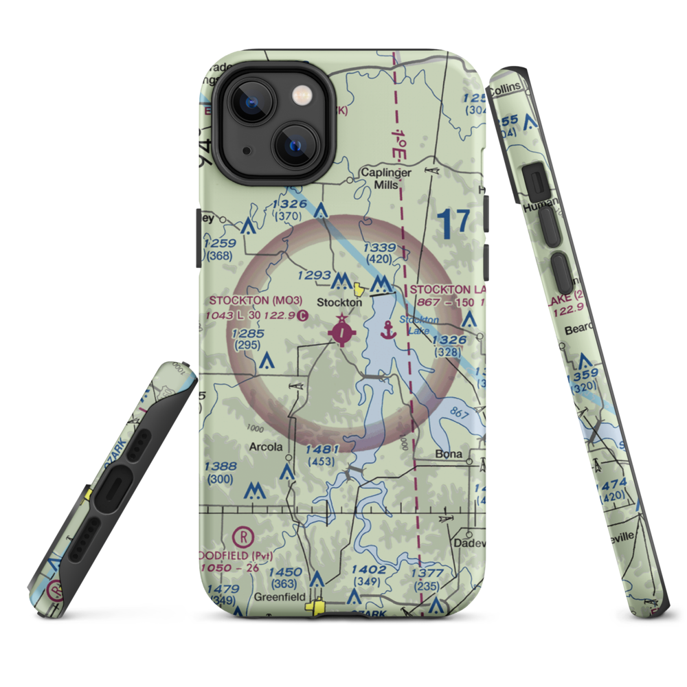 Stockton Municipal Airport (MO3) VFR Sectional  Tough iPhone Case iPhone 14 Plus model shown
