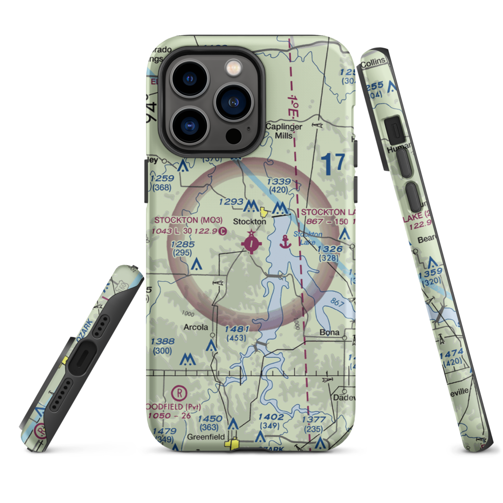 Stockton Municipal Airport (MO3) VFR Sectional  Tough iPhone Case iPhone 14 Pro Max model shown