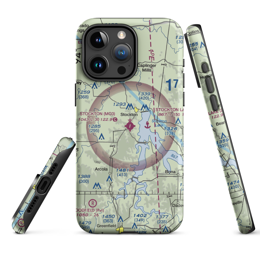 Stockton Municipal Airport (MO3) VFR Sectional  Tough iPhone Case iPhone 15 Pro Max model shown