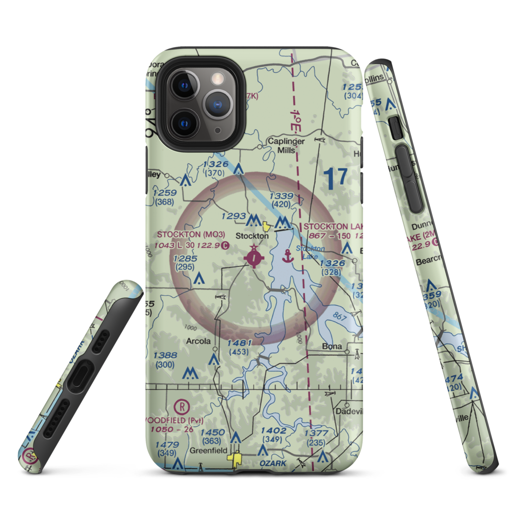Stockton Municipal Airport (MO3) VFR Sectional  Tough iPhone Case iPhone 11 Pro Max model shown