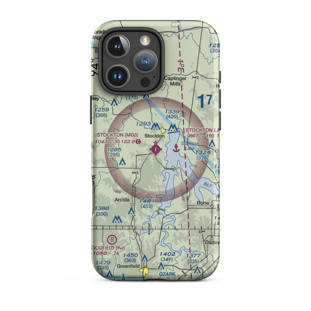 Stockton Municipal Airport (MO3) VFR Sectional  Tough iPhone Case iPhone 16 Pro Max model shown