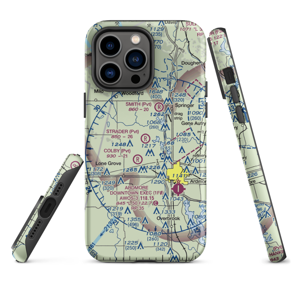 Strader Ranch Airport (OK62) VFR Sectional  Tough iPhone Case iPhone 14 Pro Max model shown