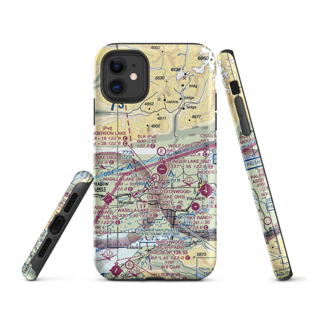 Stro's Airport (AK54) VFR Sectional  Tough iPhone Case iPhone 11 model shown