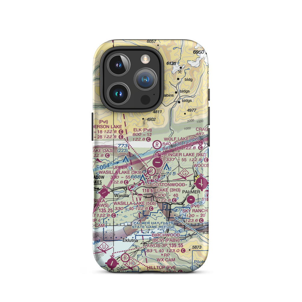 Stro's Airport (AK54) VFR Sectional  Tough iPhone Case iPhone 16 Pro model shown
