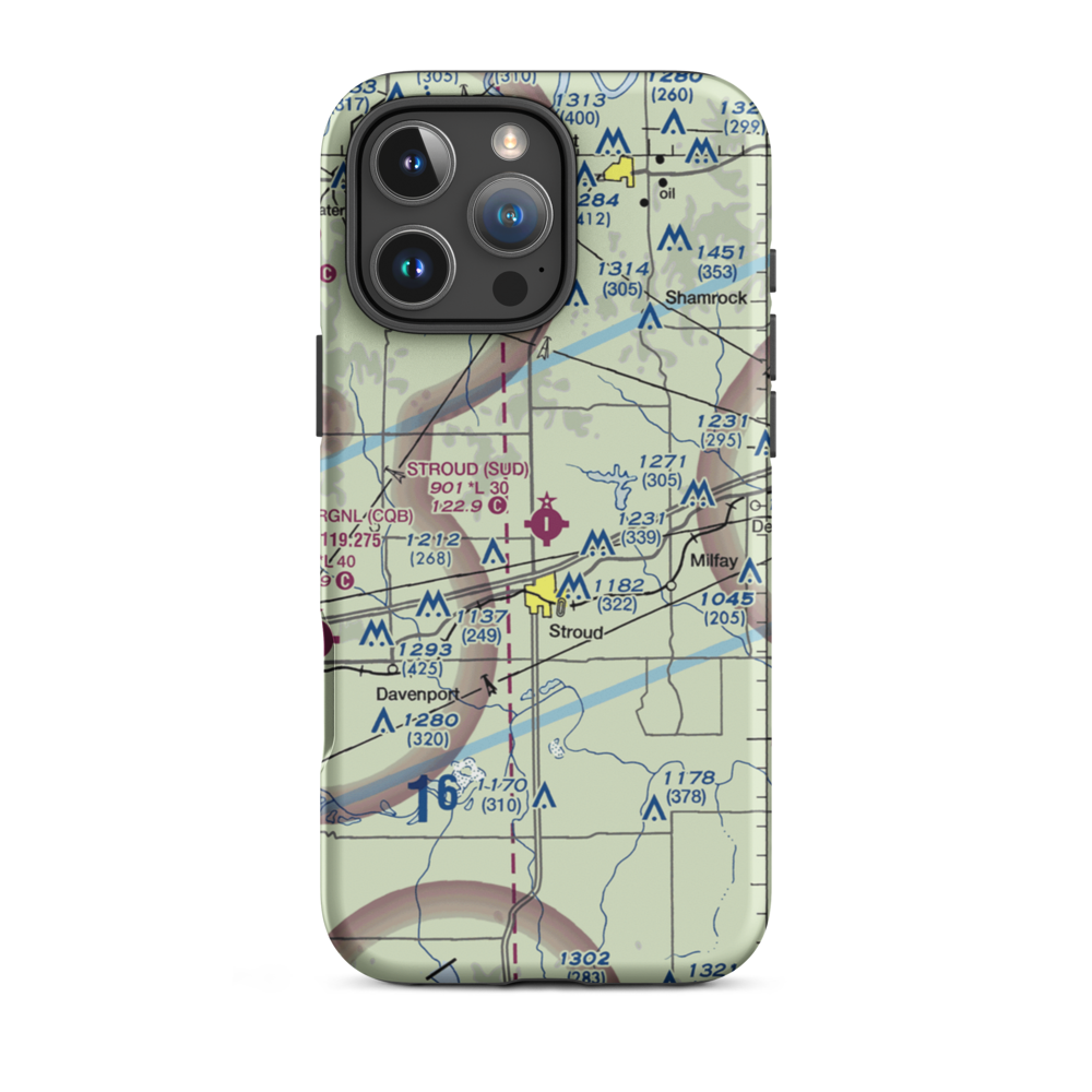 Stroud Municipal Airport (SUD) VFR Sectional  Tough iPhone Case iPhone 16 Pro Max model shown
