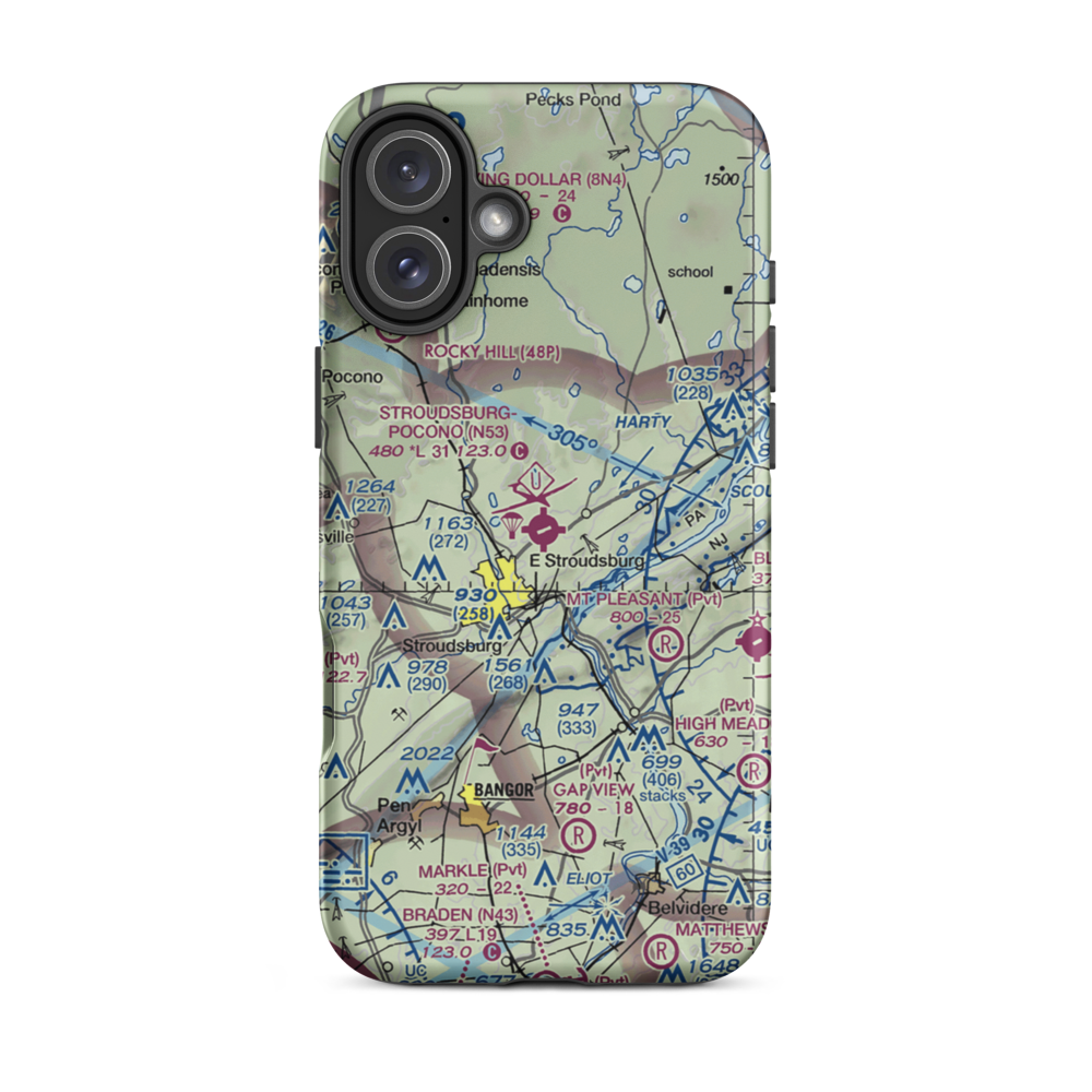 Stroudsburg Pocono Airport (N53) VFR Sectional  Tough iPhone Case iPhone 16 Plus model shown