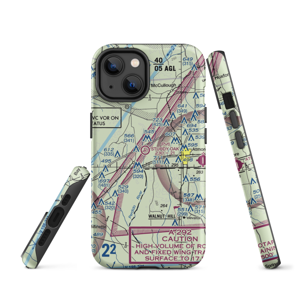 Sturdy Oak Farm Airport (AL33) VFR Sectional  Tough iPhone Case iPhone 14 model shown