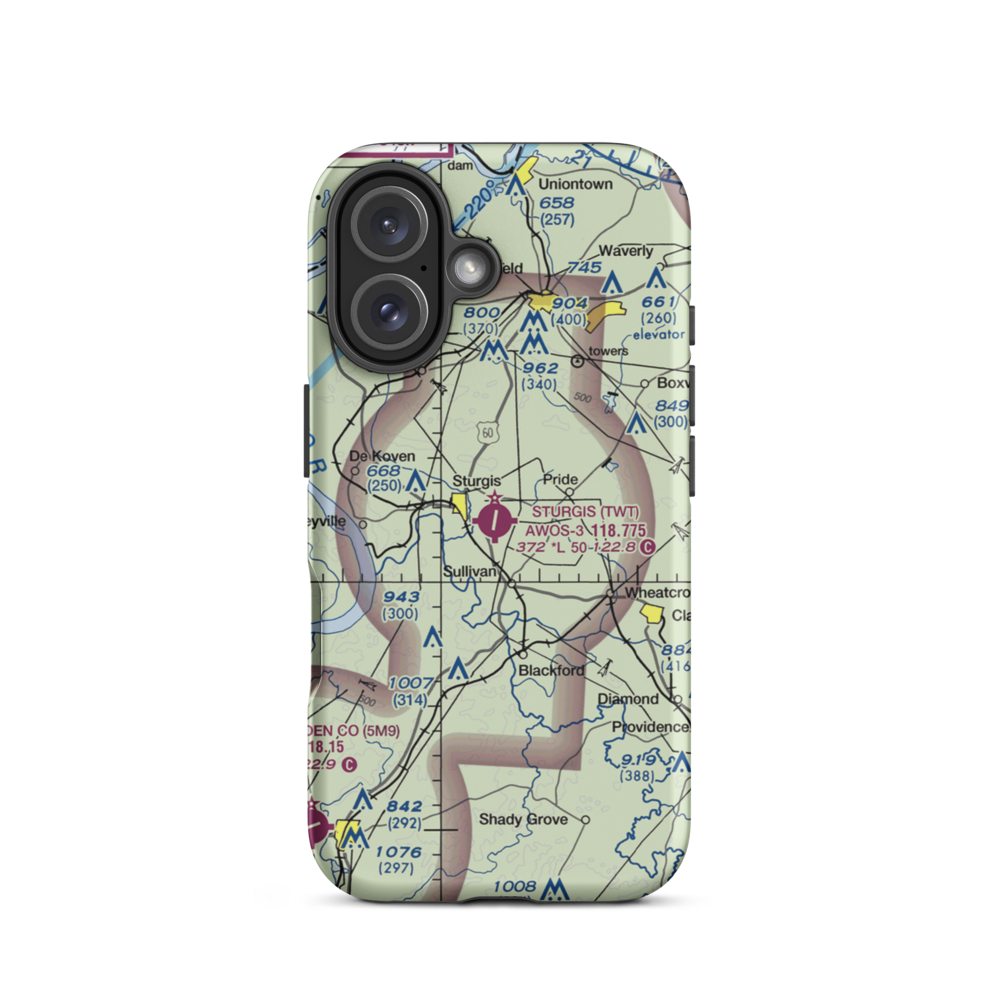 Sturgis Municipal Airport (TWT) VFR Sectional  Tough iPhone Case iPhone 16 model shown