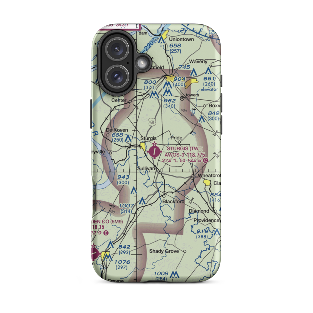 Sturgis Municipal Airport (TWT) VFR Sectional  Tough iPhone Case iPhone 16 Plus model shown
