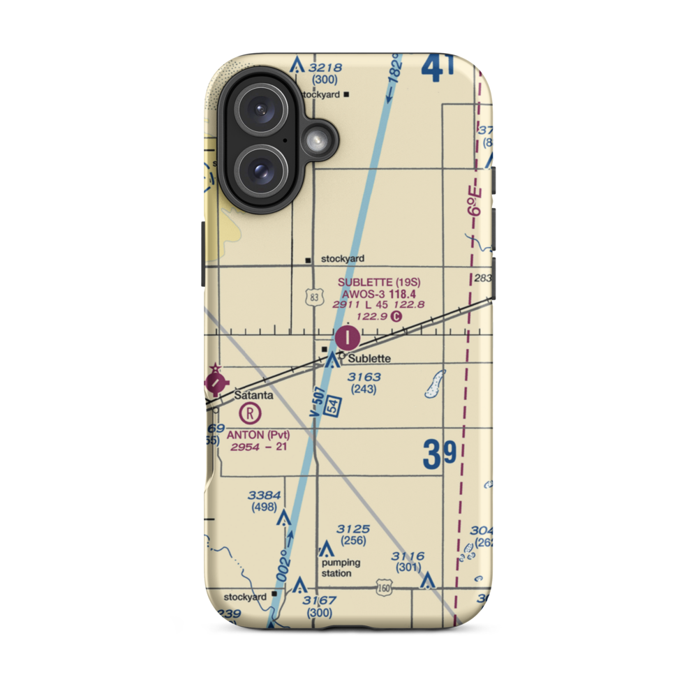 Sublette Municipal Airport (19S) VFR Sectional  Tough iPhone Case iPhone 16 Plus model shown
