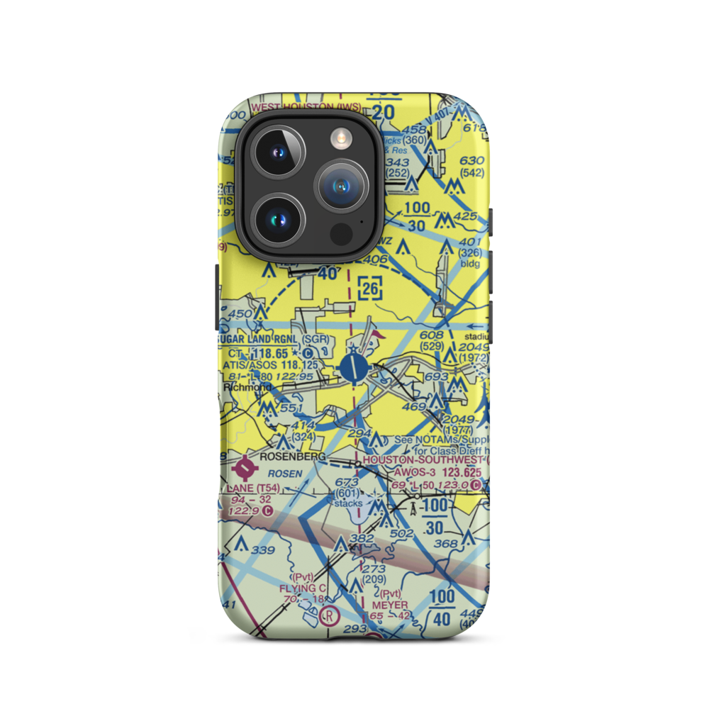 Sugar Land Regional Airport (SGR) VFR Sectional  Tough iPhone Case iPhone 16 Pro model shown