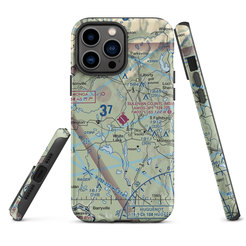 Sullivan County International Airport (MSV) VFR Sectional  Tough iPhone Case iPhone 13 Pro Max model shown