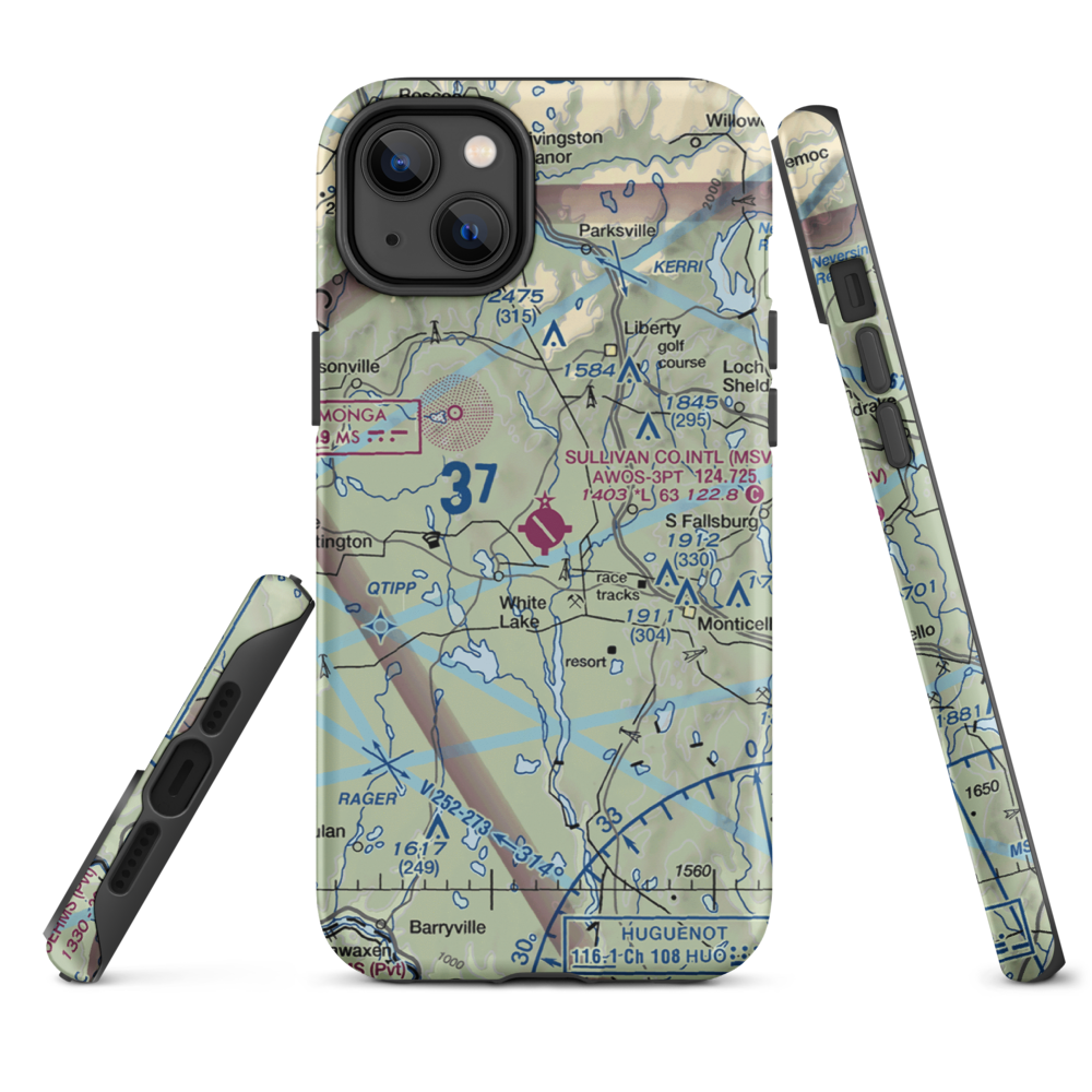 Sullivan County International Airport (MSV) VFR Sectional  Tough iPhone Case iPhone 14 Plus model shown