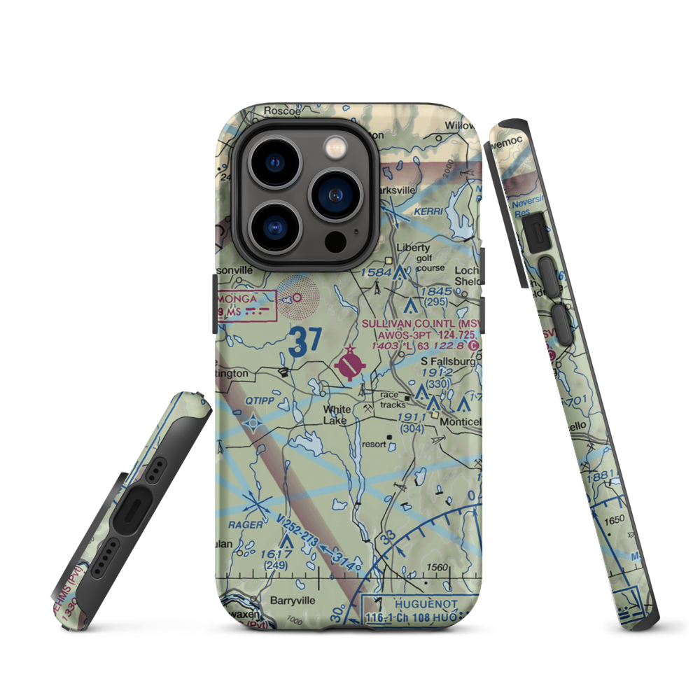 Sullivan County International Airport (MSV) VFR Sectional  Tough iPhone Case iPhone 14 Pro model shown