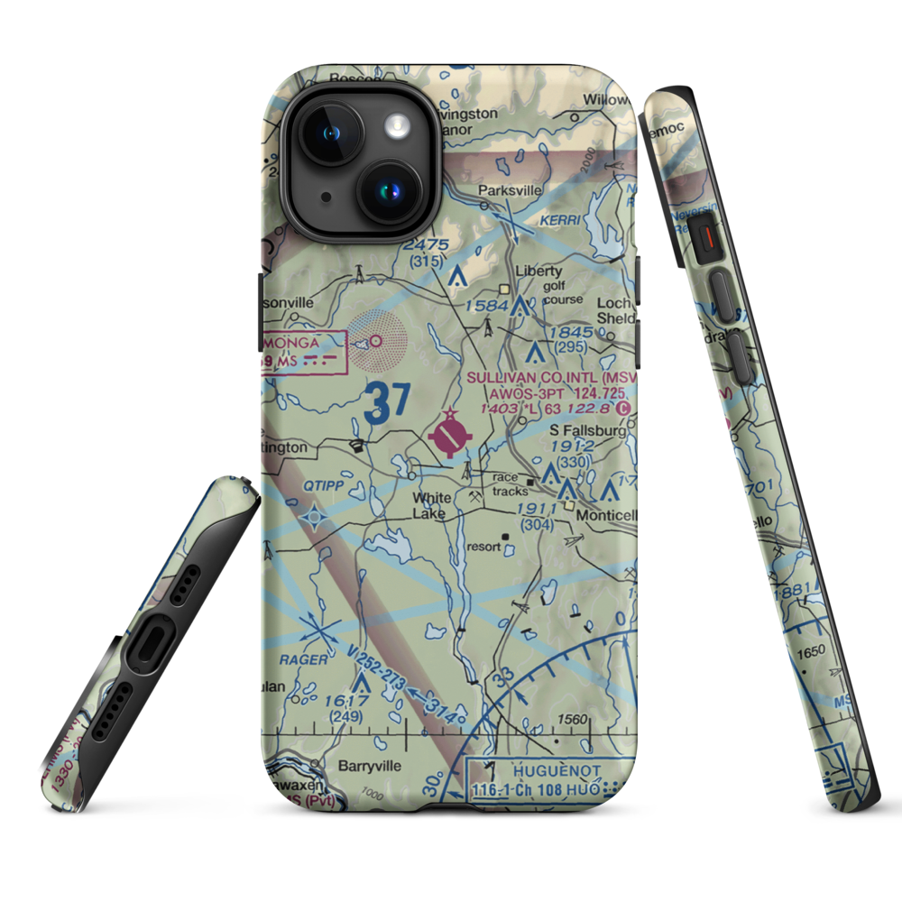 Sullivan County International Airport (MSV) VFR Sectional  Tough iPhone Case iPhone 15 Plus model shown