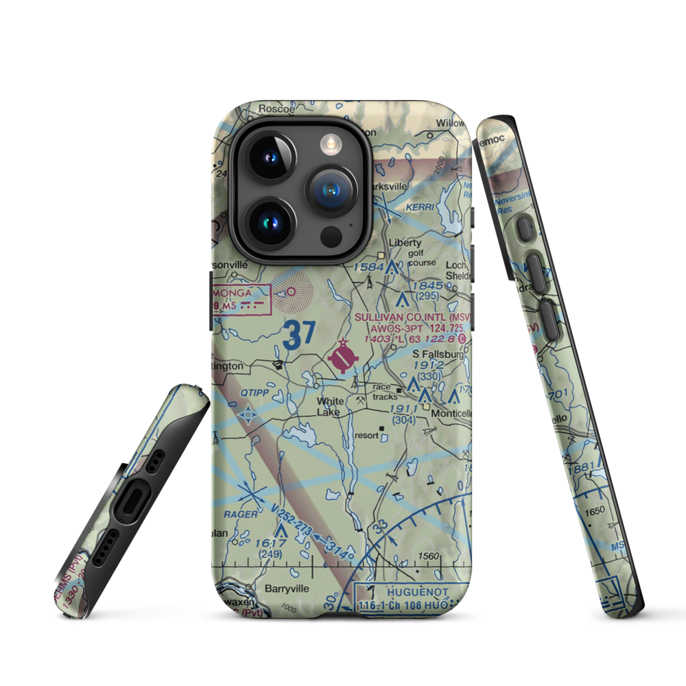 Sullivan County International Airport (MSV) VFR Sectional  Tough iPhone Case iPhone 15 Pro model shown