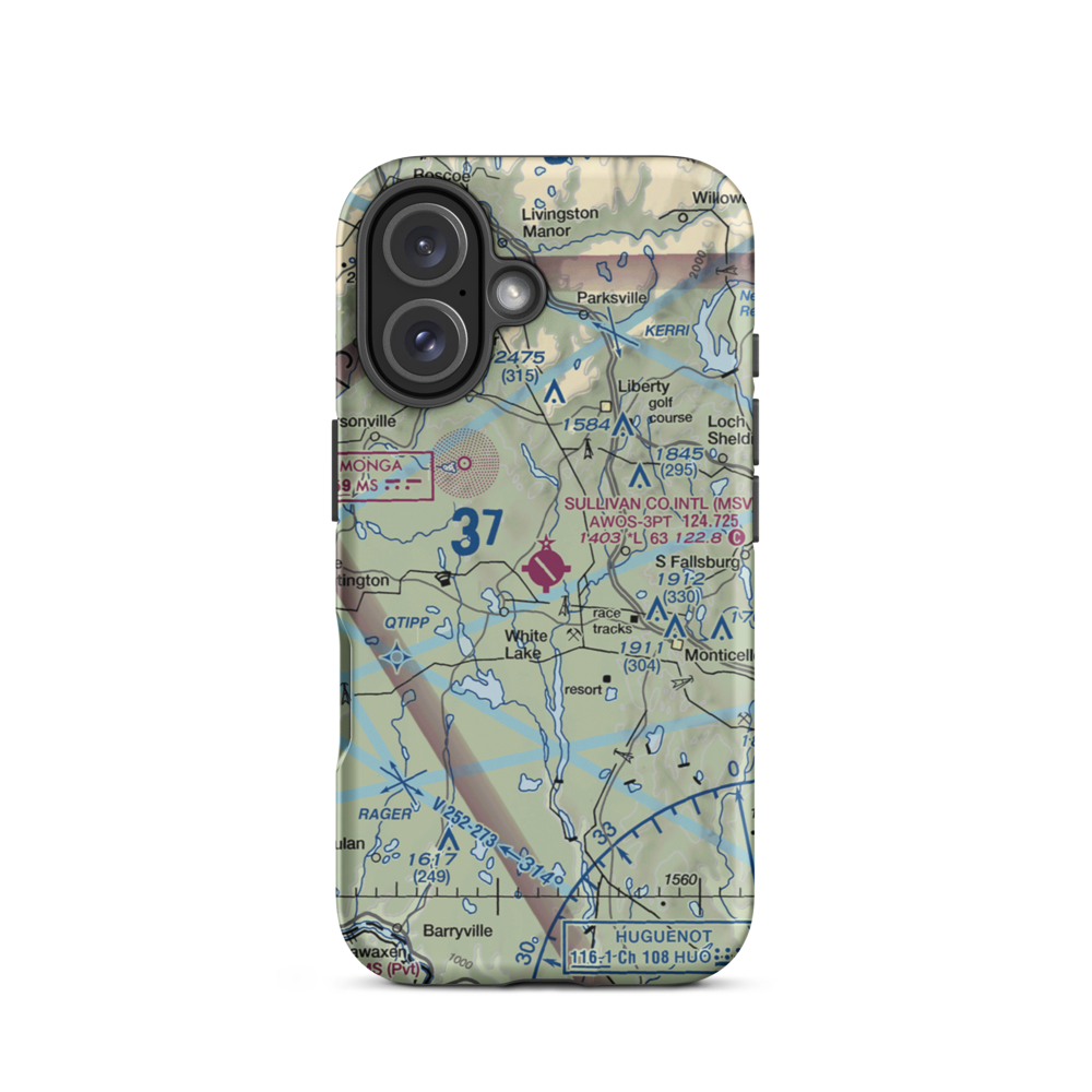 Sullivan County International Airport (MSV) VFR Sectional  Tough iPhone Case iPhone 16 model shown