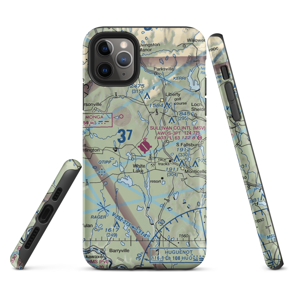 Sullivan County International Airport (MSV) VFR Sectional  Tough iPhone Case iPhone 11 Pro Max model shown