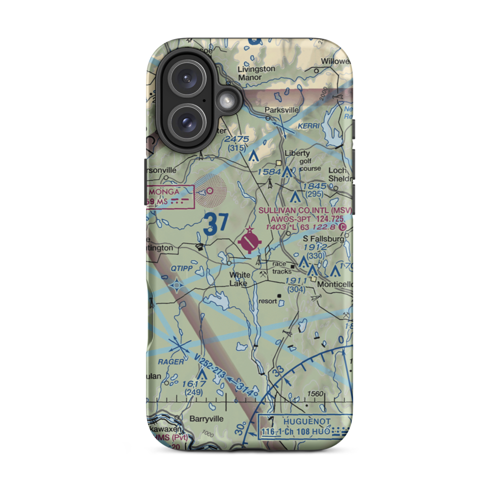 Sullivan County International Airport (MSV) VFR Sectional  Tough iPhone Case iPhone 16 Plus model shown