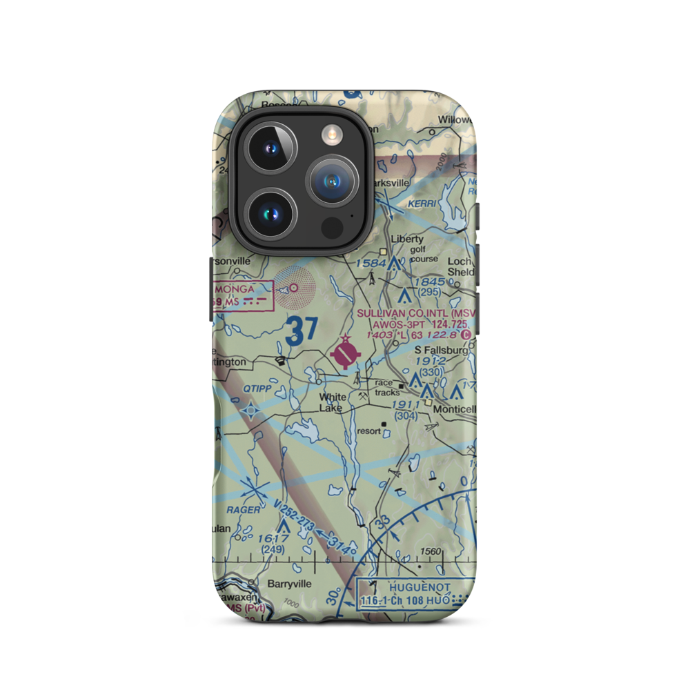 Sullivan County International Airport (MSV) VFR Sectional  Tough iPhone Case iPhone 16 Pro model shown