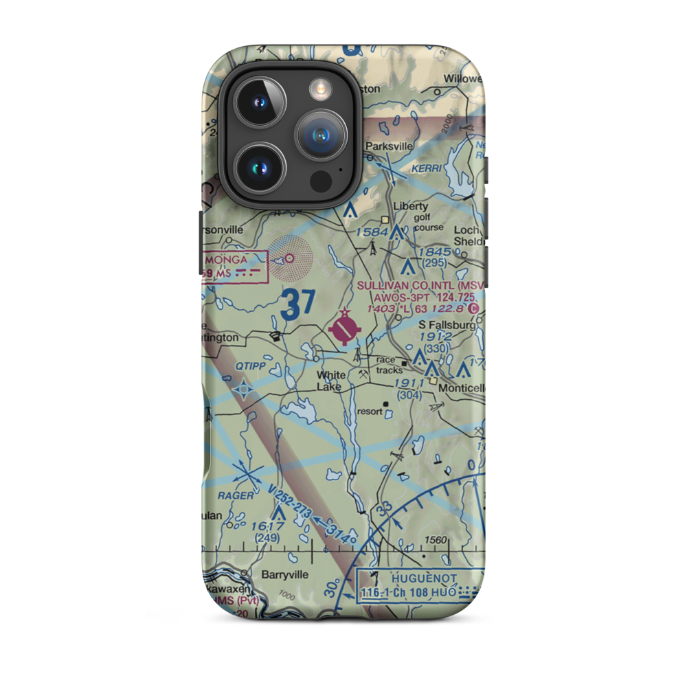 Sullivan County International Airport (MSV) VFR Sectional  Tough iPhone Case iPhone 16 Pro Max model shown