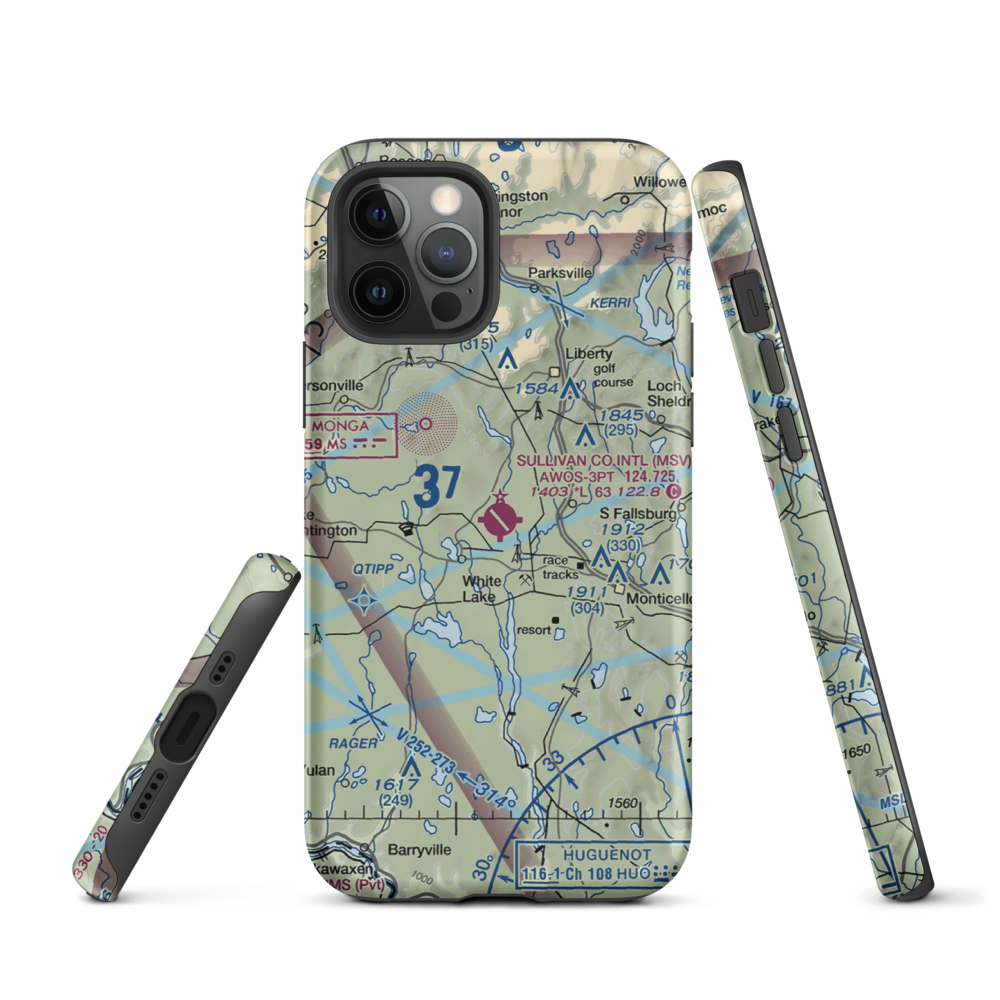 Sullivan County International Airport (MSV) VFR Sectional  Tough iPhone Case iPhone 12 Pro model shown