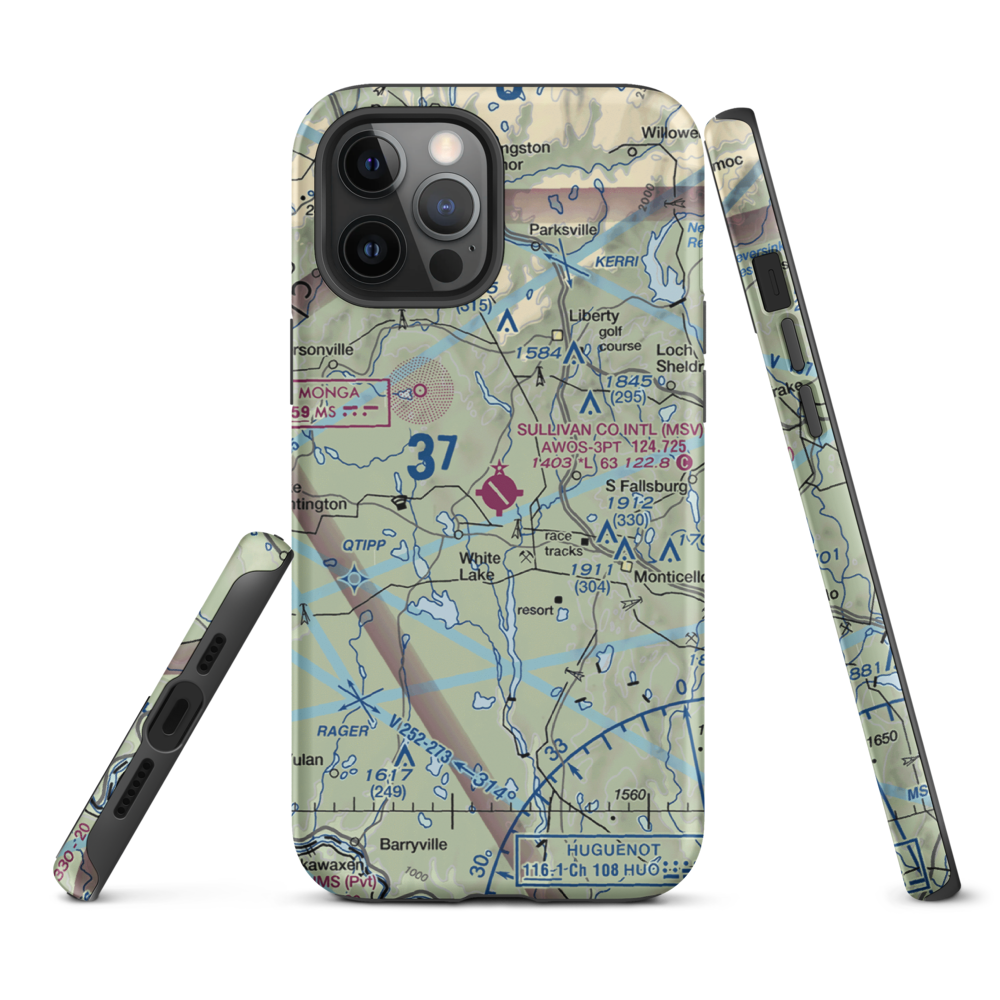 Sullivan County International Airport (MSV) VFR Sectional  Tough iPhone Case iPhone 12 Pro Max model shown