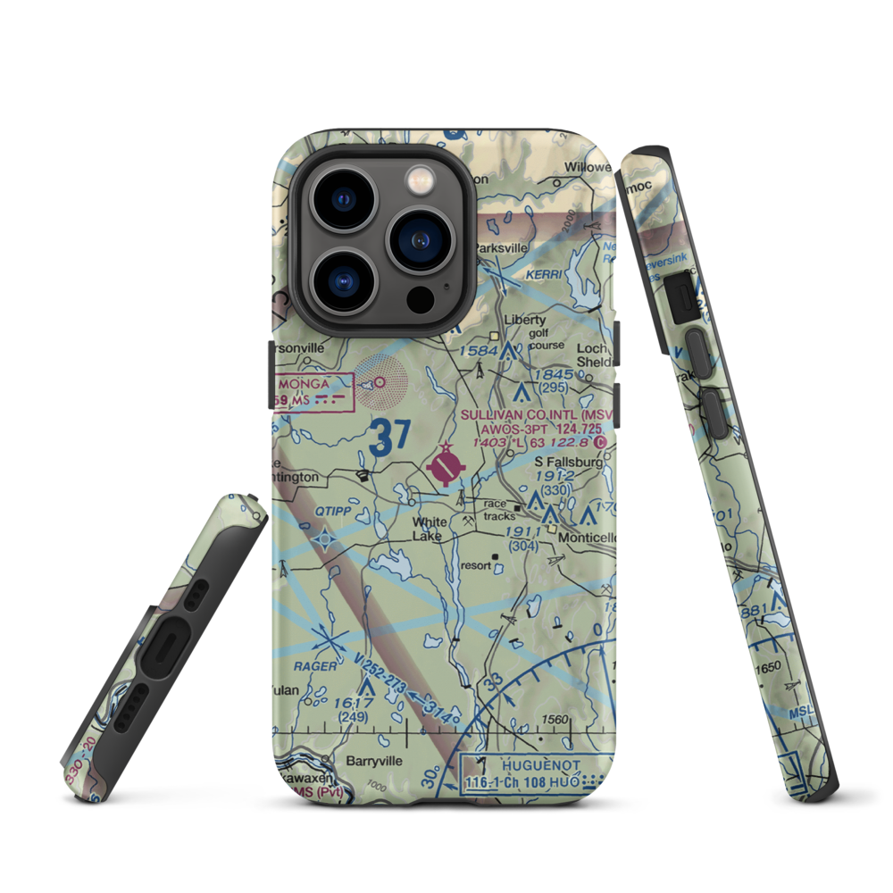 Sullivan County International Airport (MSV) VFR Sectional  Tough iPhone Case iPhone 13 Pro model shown