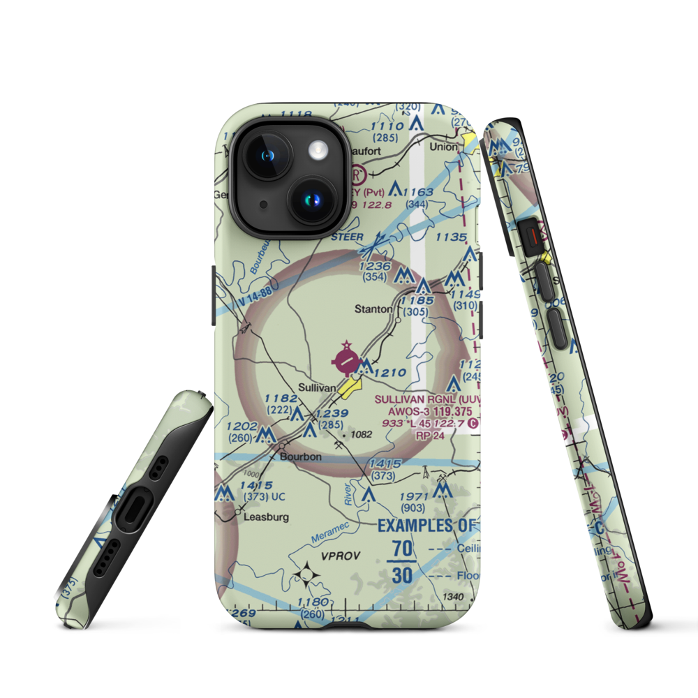 Sullivan Regional Airport (UUV) VFR Sectional  Tough iPhone Case iPhone 15 model shown