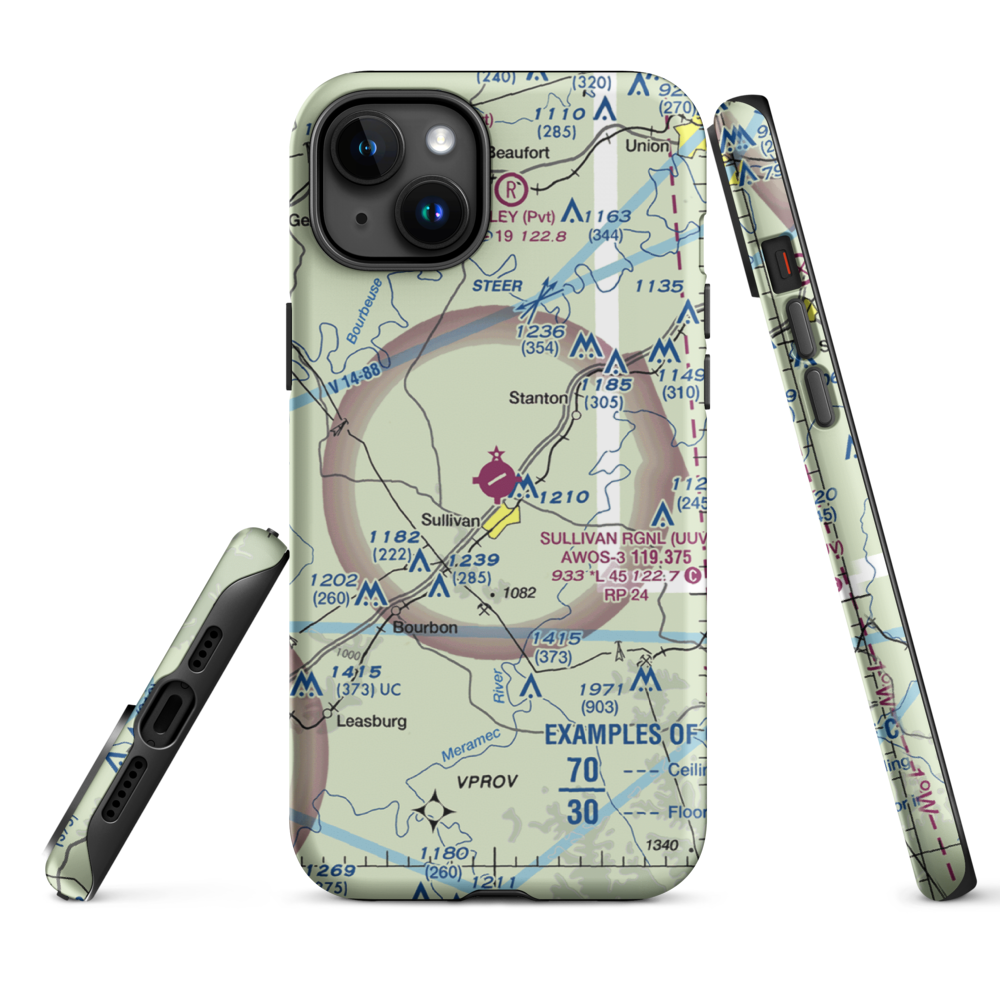 Sullivan Regional Airport (UUV) VFR Sectional  Tough iPhone Case iPhone 15 Plus model shown