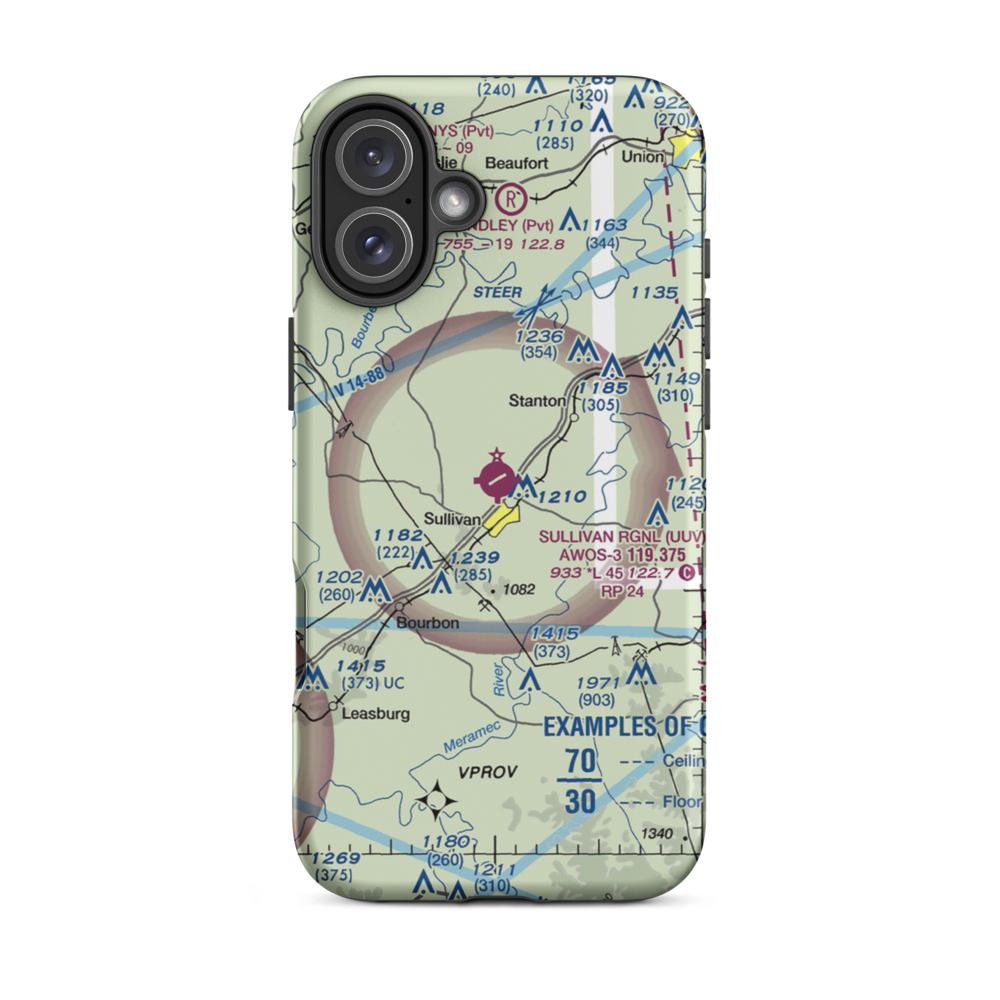 Sullivan Regional Airport (UUV) VFR Sectional  Tough iPhone Case iPhone 16 Plus model shown