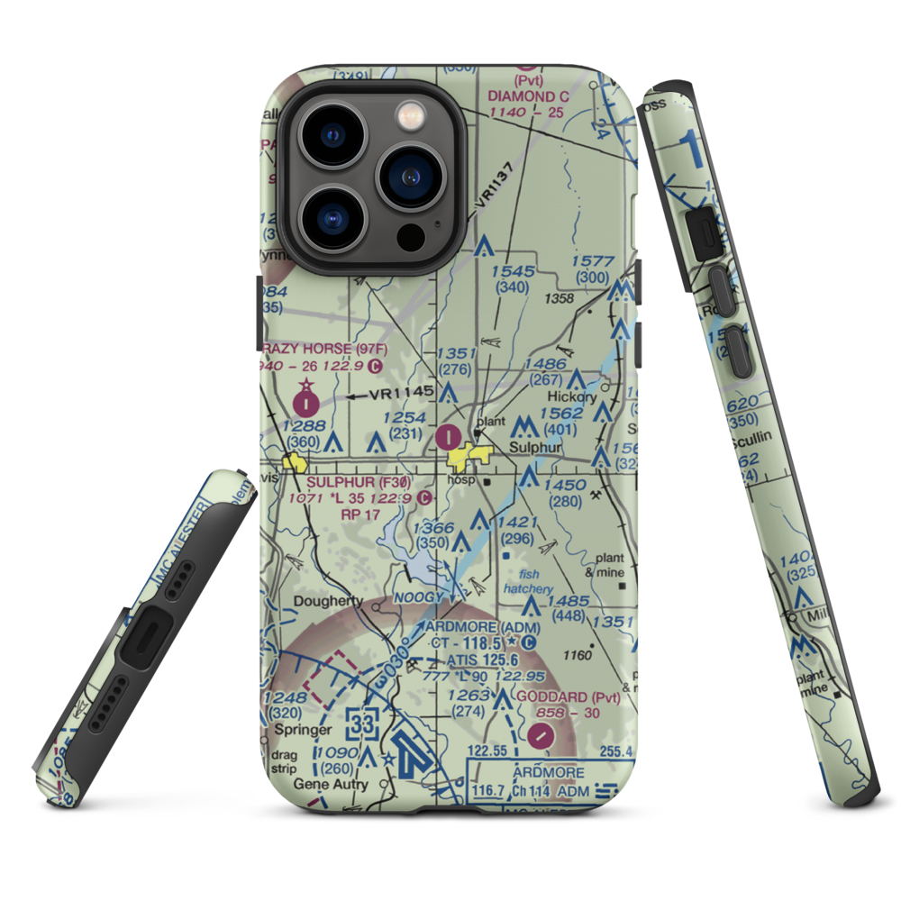 Sulphur Municipal Airport (F30) VFR Sectional  Tough iPhone Case iPhone 13 Pro Max model shown