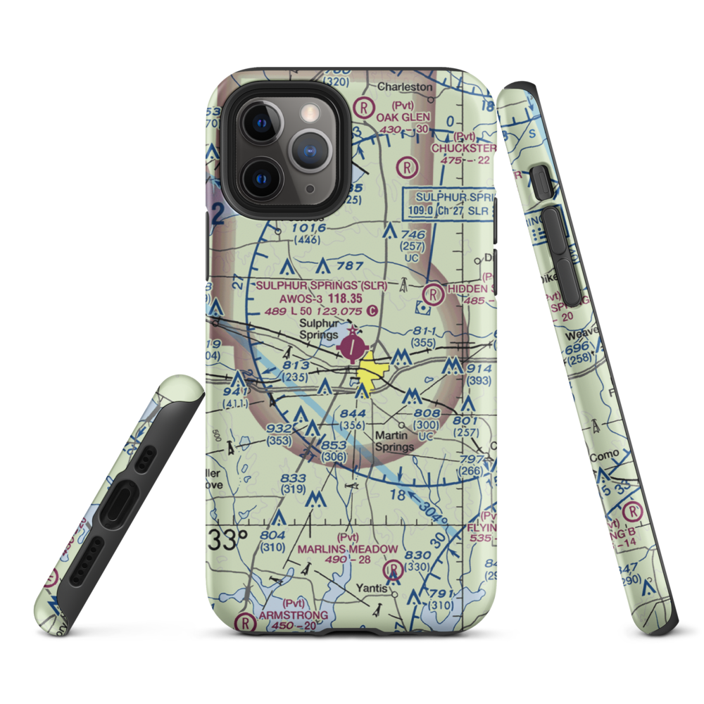 Sulphur Springs Municipal Airport (SLR) VFR Sectional  Tough iPhone Case iPhone 11 Pro model shown