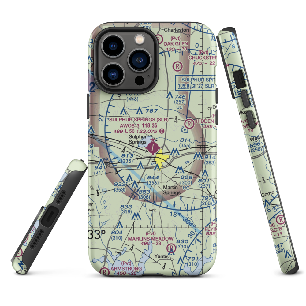 Sulphur Springs Municipal Airport (SLR) VFR Sectional  Tough iPhone Case iPhone 13 Pro Max model shown