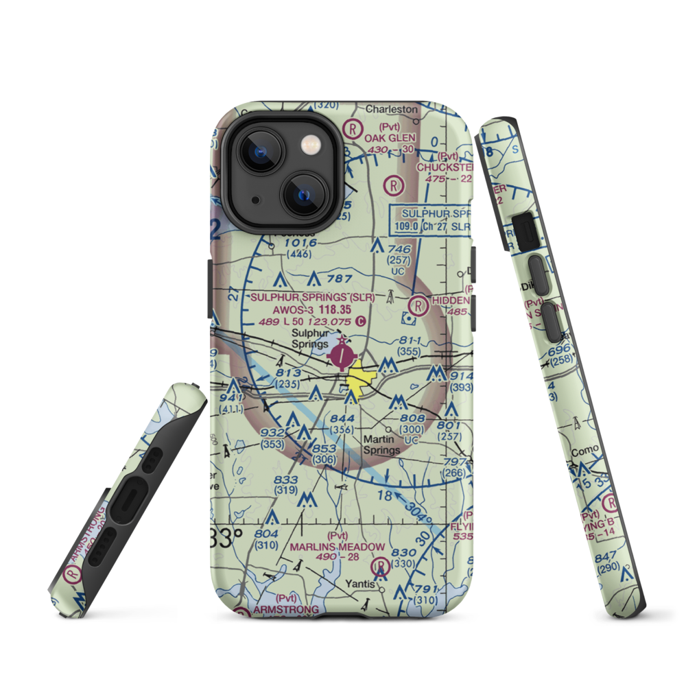 Sulphur Springs Municipal Airport (SLR) VFR Sectional  Tough iPhone Case iPhone 14 model shown