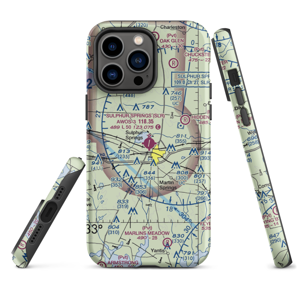 Sulphur Springs Municipal Airport (SLR) VFR Sectional  Tough iPhone Case iPhone 14 Pro Max model shown