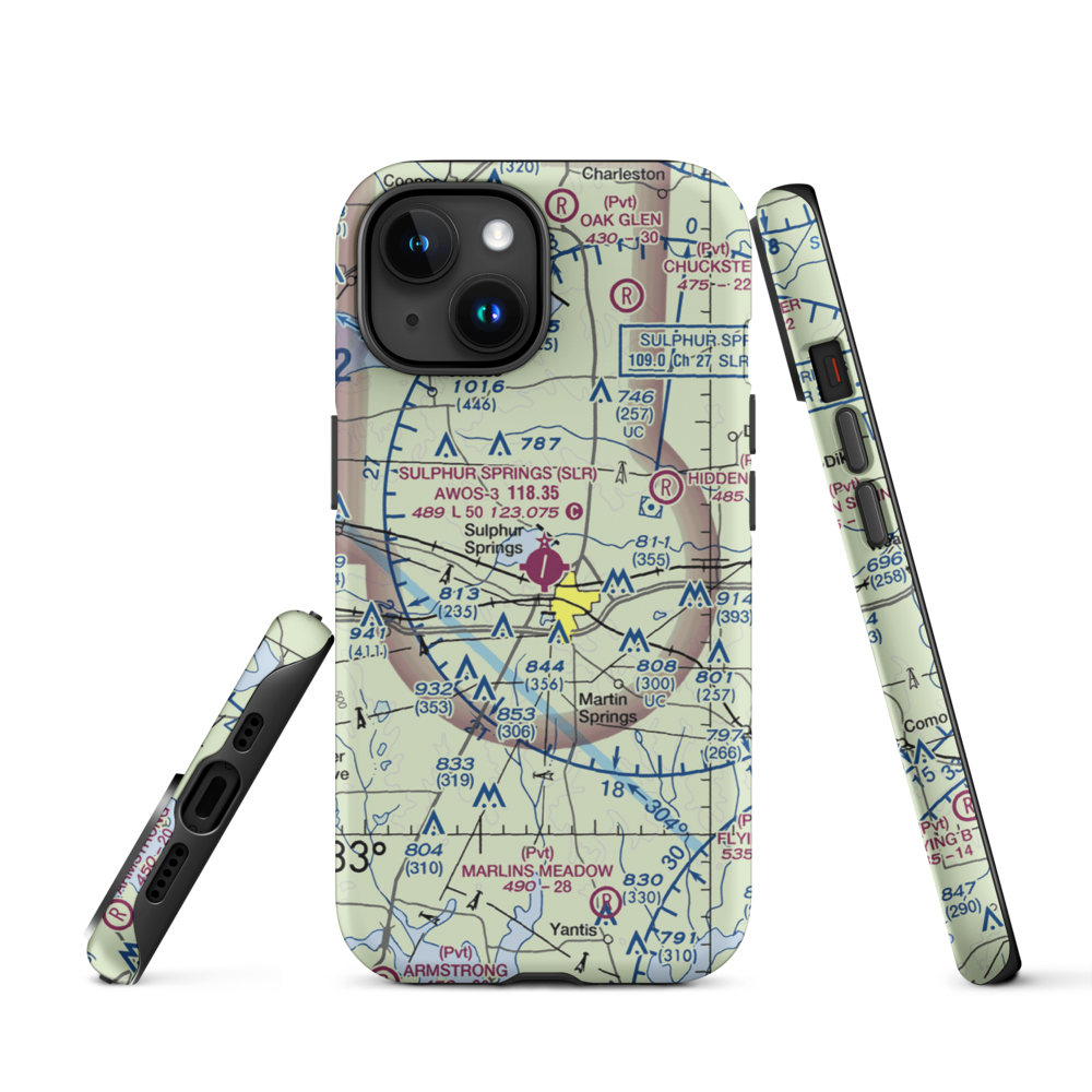 Sulphur Springs Municipal Airport (SLR) VFR Sectional  Tough iPhone Case iPhone 15 model shown