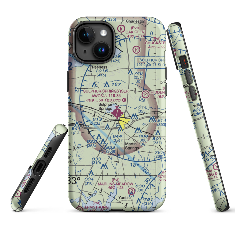 Sulphur Springs Municipal Airport (SLR) VFR Sectional  Tough iPhone Case iPhone 15 Plus model shown