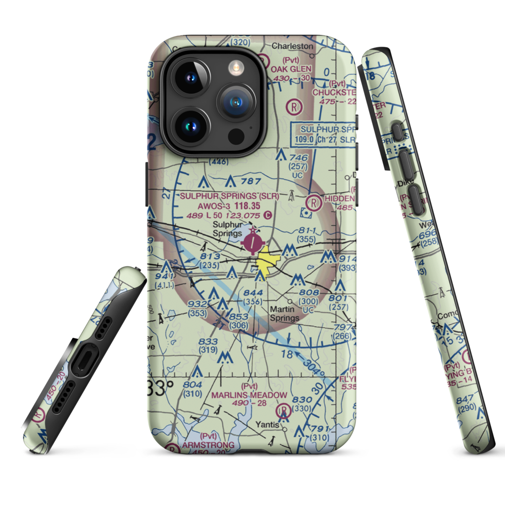 Sulphur Springs Municipal Airport (SLR) VFR Sectional  Tough iPhone Case iPhone 15 Pro Max model shown
